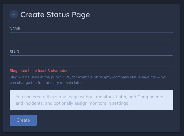 Create status page form